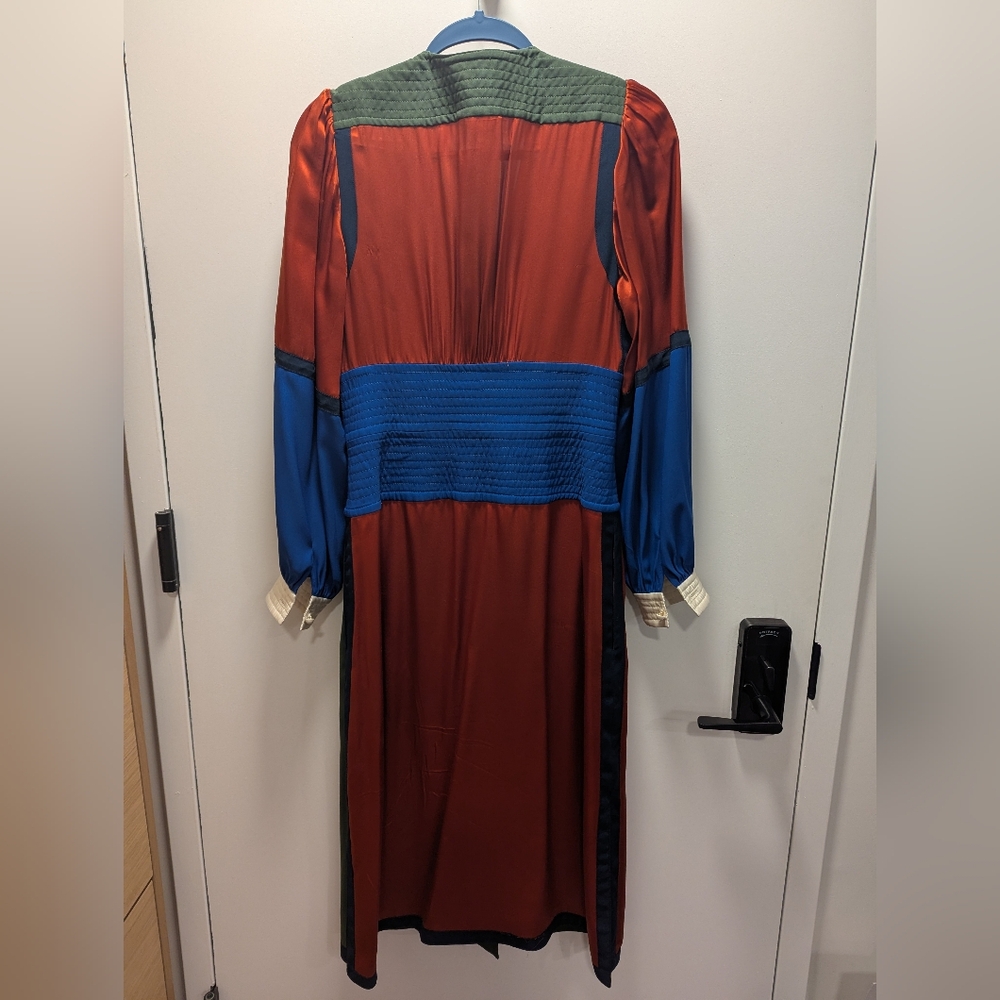 Tory Burch Kola Colorblock Silk Blend Satin Crepe Wrap Dress Size 8 - Picture 6 of 11